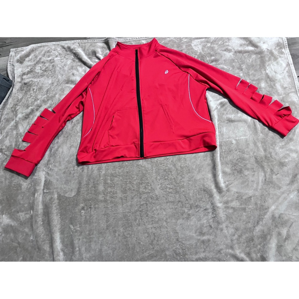 Body Instinct Womens 4X Red Full Zip Athletic Jacket Slashed Sleeve RN48829‎